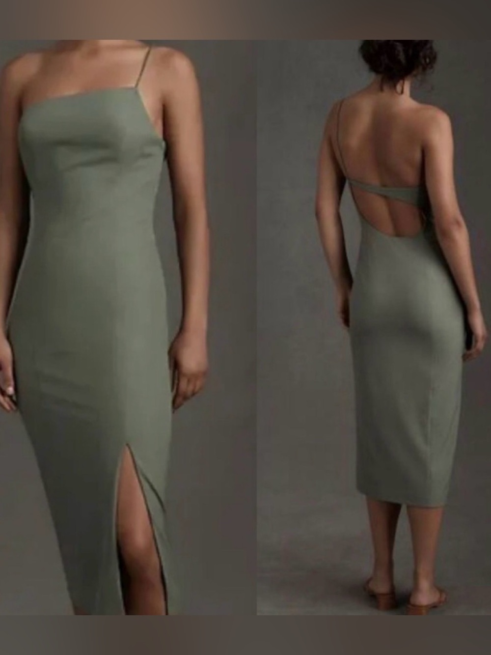 BHLDN Olive One-Shoulder Midi Dress
